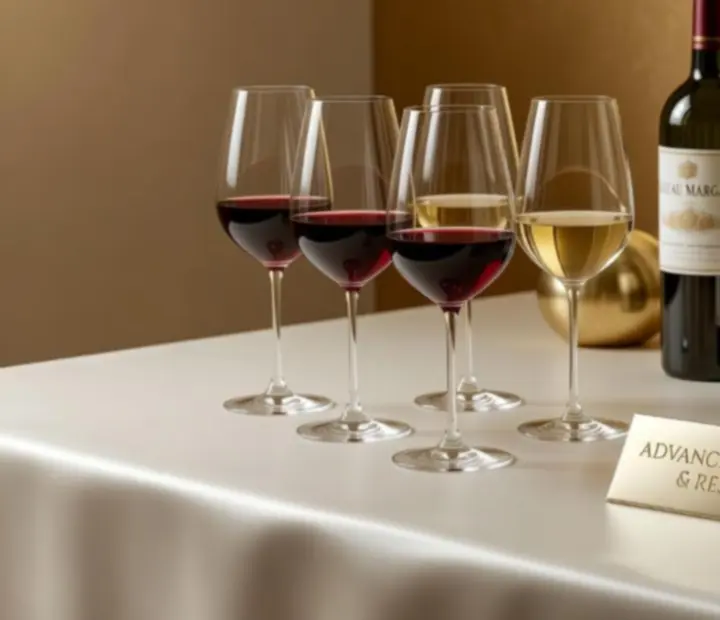 Prémium borválogatás elegáns asztalon fine dining vacsorához