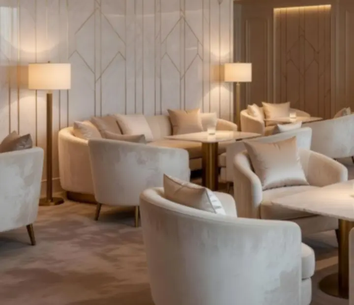 Elegáns casino lounge stílusú belső tér a Pannonvera étteremben